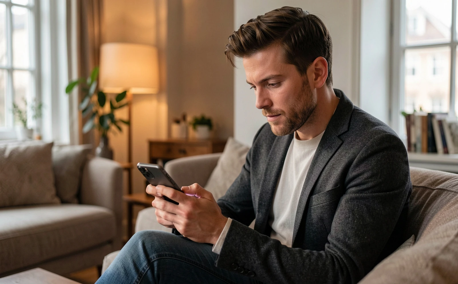 Voksen mand arbejder fokuseret på sin datingprofil